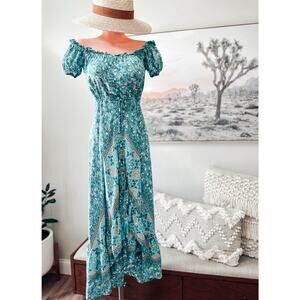 Wishing on Dandelions Blooming Boho romance off shoulder Maxi Dress